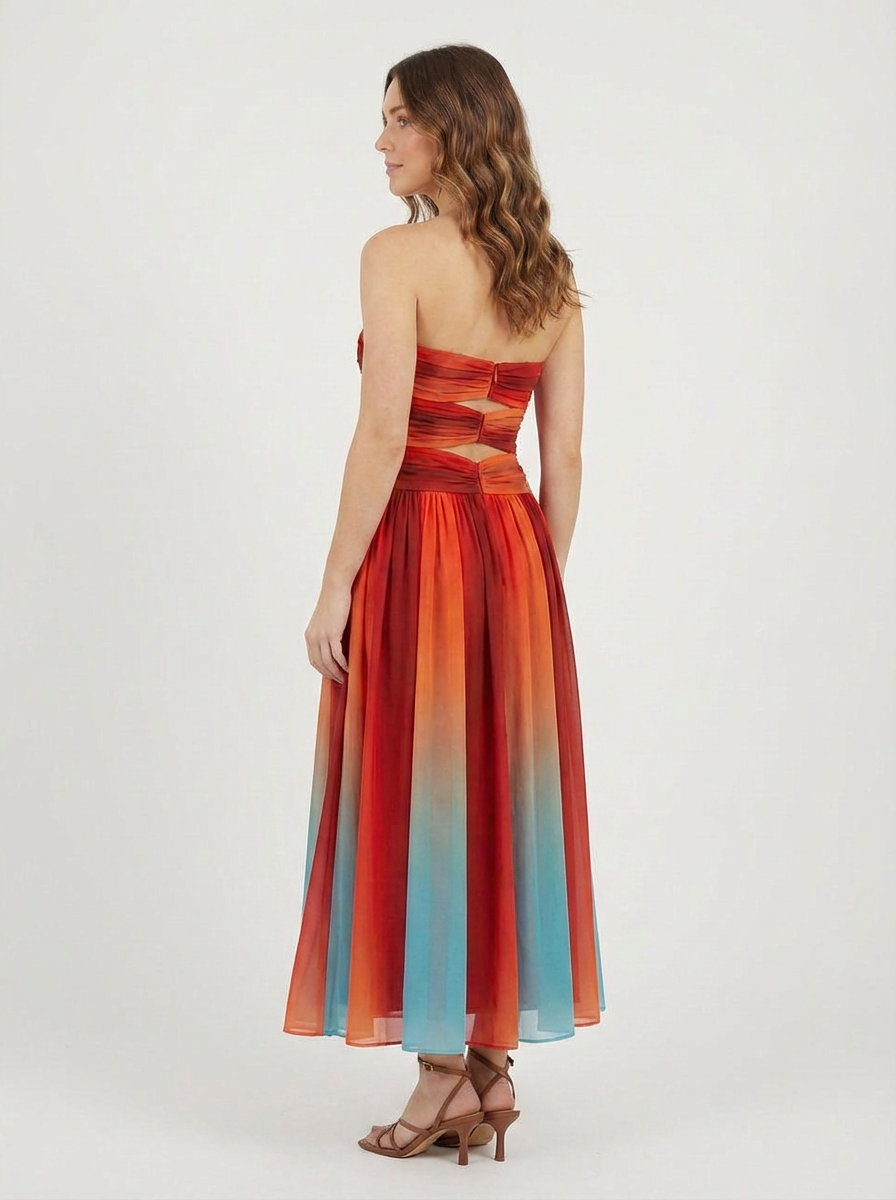Demi | Women's Strapless Ruched Cutout Multicolor Maxi Dress 2