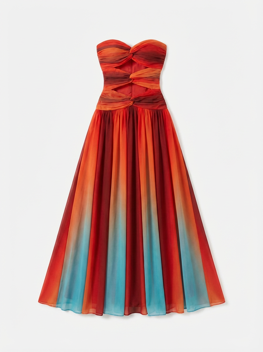 Demi | Women's Strapless Ruched Cutout Multicolor Maxi Dress 3