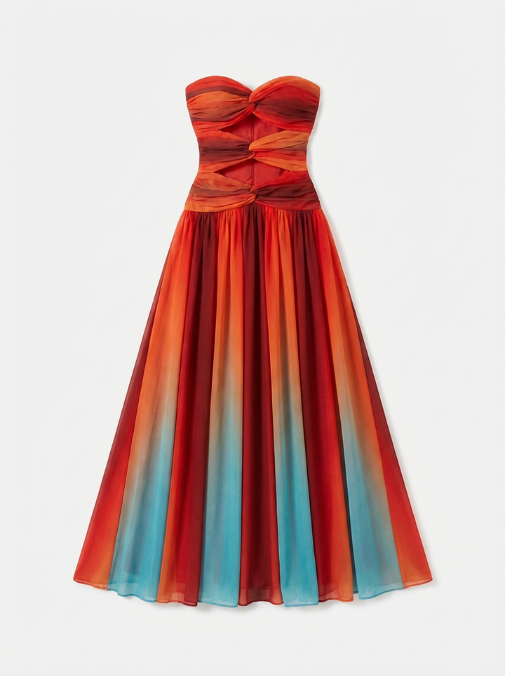 Demi | Women's Strapless Ruched Cutout Multicolor Maxi Dress 3