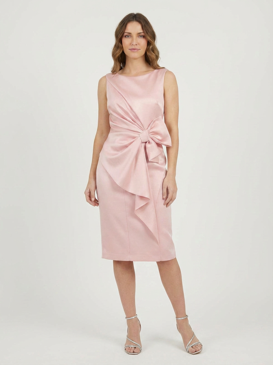 Dena | Women's Boat Neck Bow Waist Bodycon Midi Dress