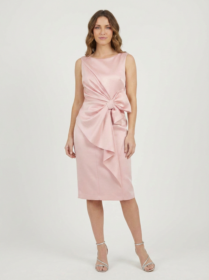 Dena | Women's Boat Neck Bow Waist Bodycon Midi Dress