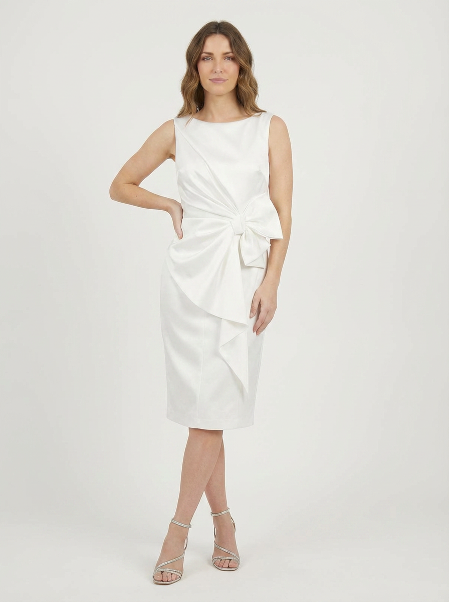 Dena | Women's Boat Neck Bow Waist Bodycon Midi Dress 6