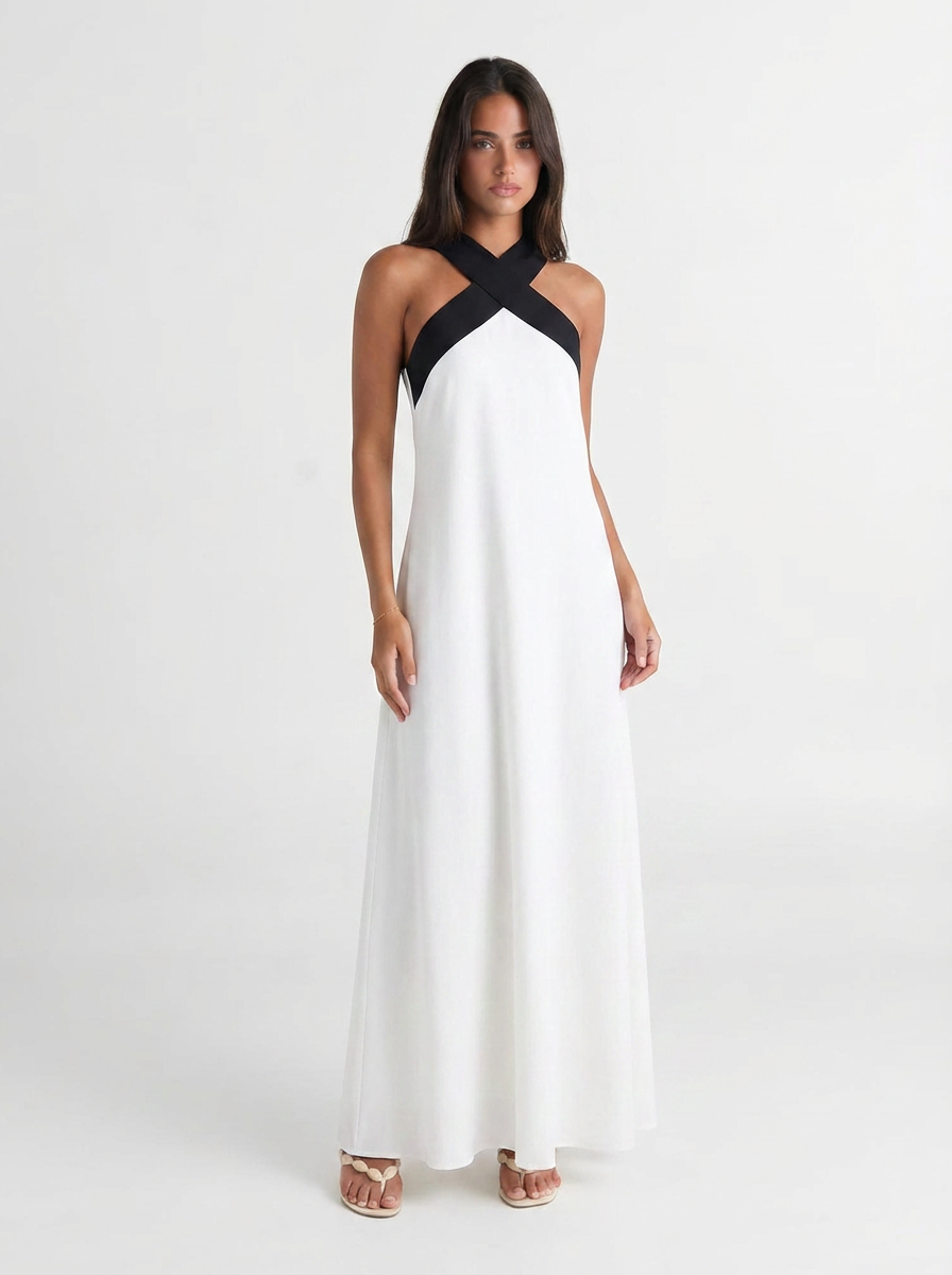 Diana | Women's Crossover Neck Color Block Maxi Dress