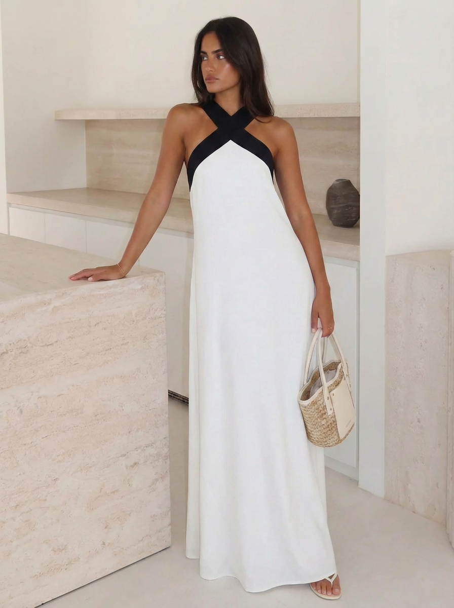 Diana | Women's Crossover Neck Color Block Maxi Dress 1