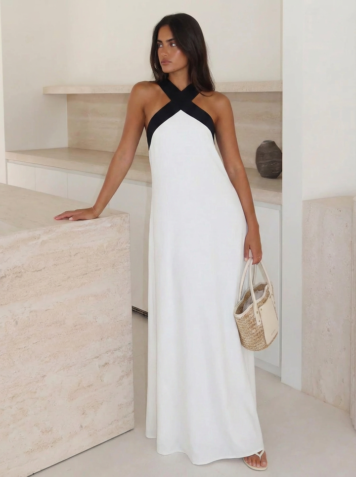 Diana | Women's Crossover Neck Color Block Maxi Dress 1