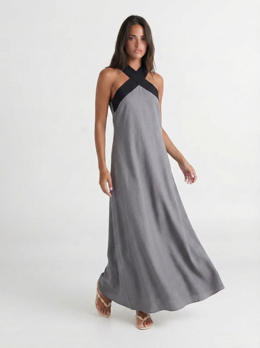 Diana | Women's Crossover Neck Color Block Maxi Dress 2