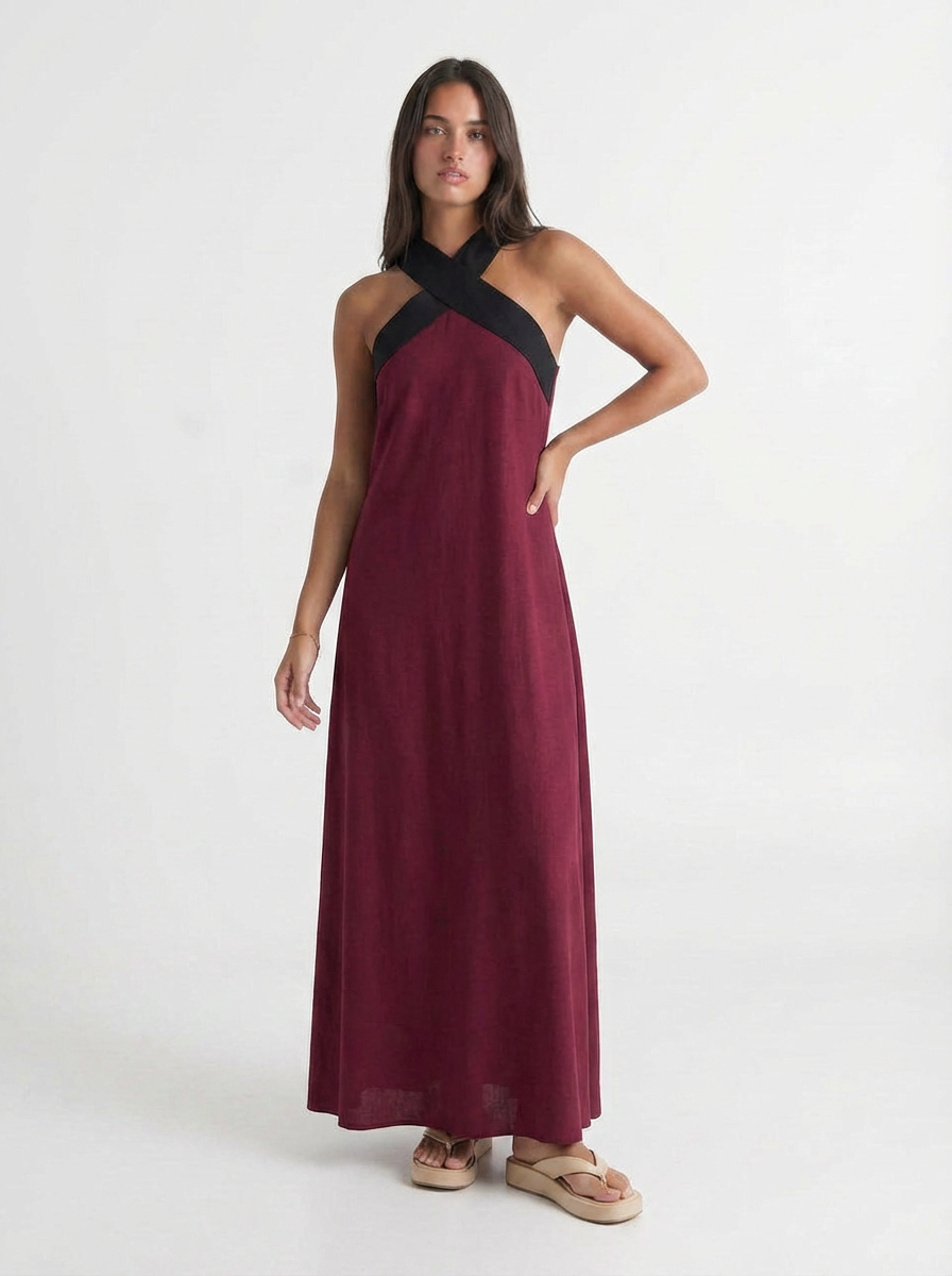 Diana | Women's Crossover Neck Color Block Maxi Dress 3