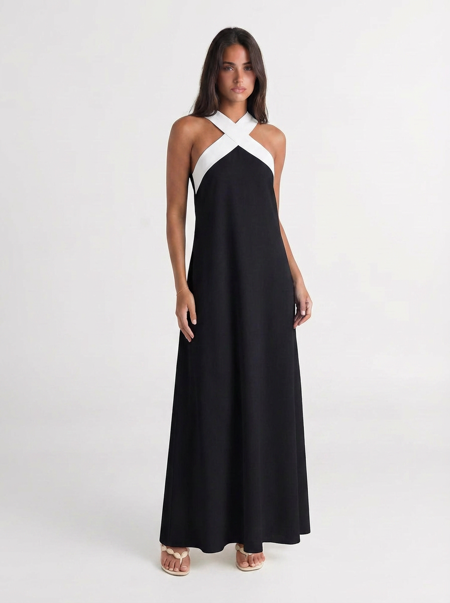 Diana | Women's Crossover Neck Color Block Maxi Dress 4