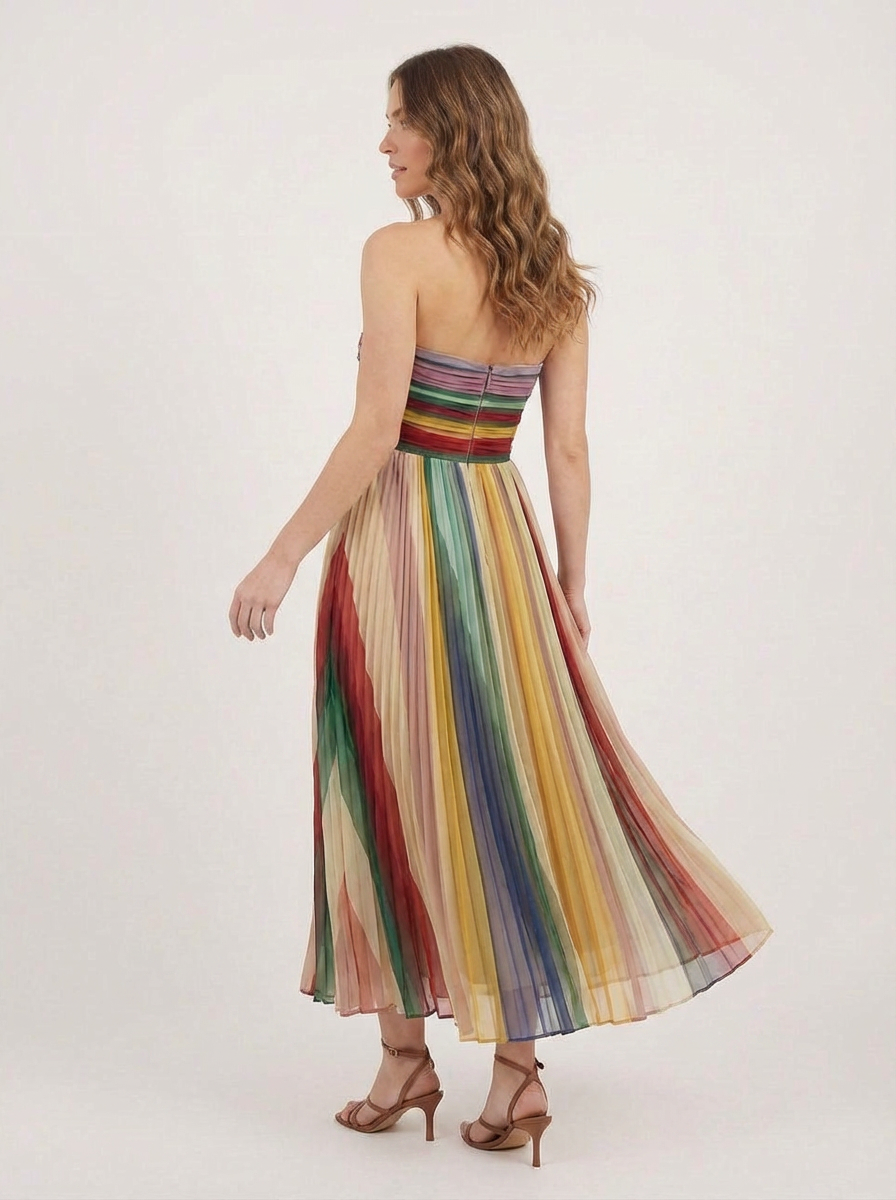 Diana | Women's Multicolored Strapless Pleated Maxi Dress 2