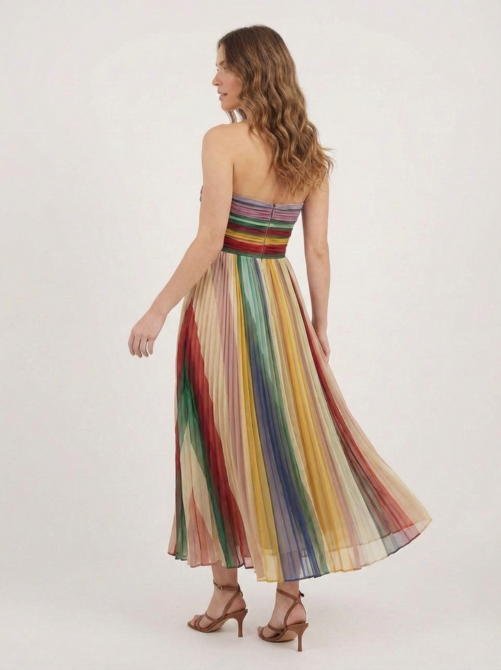 Diana | Women's Multicolored Strapless Pleated Maxi Dress 2