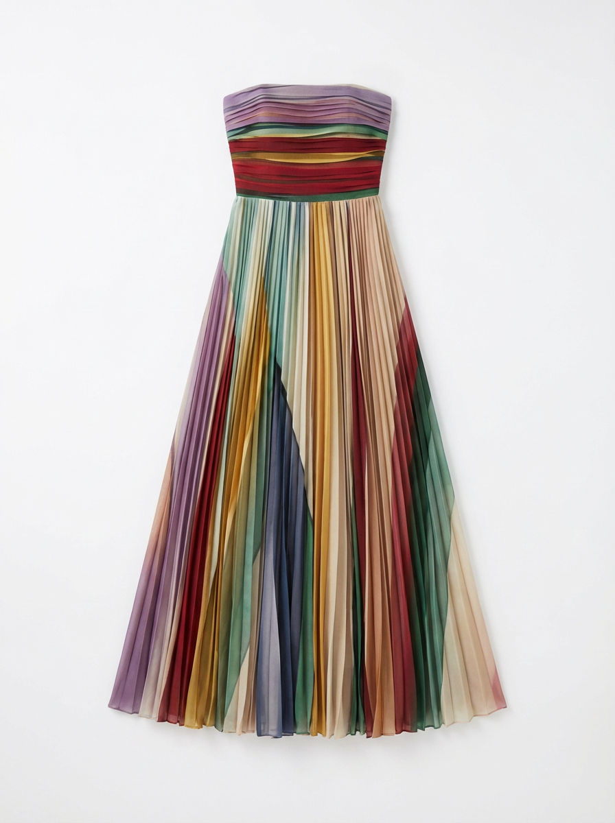 Diana | Women's Multicolored Strapless Pleated Maxi Dress 3