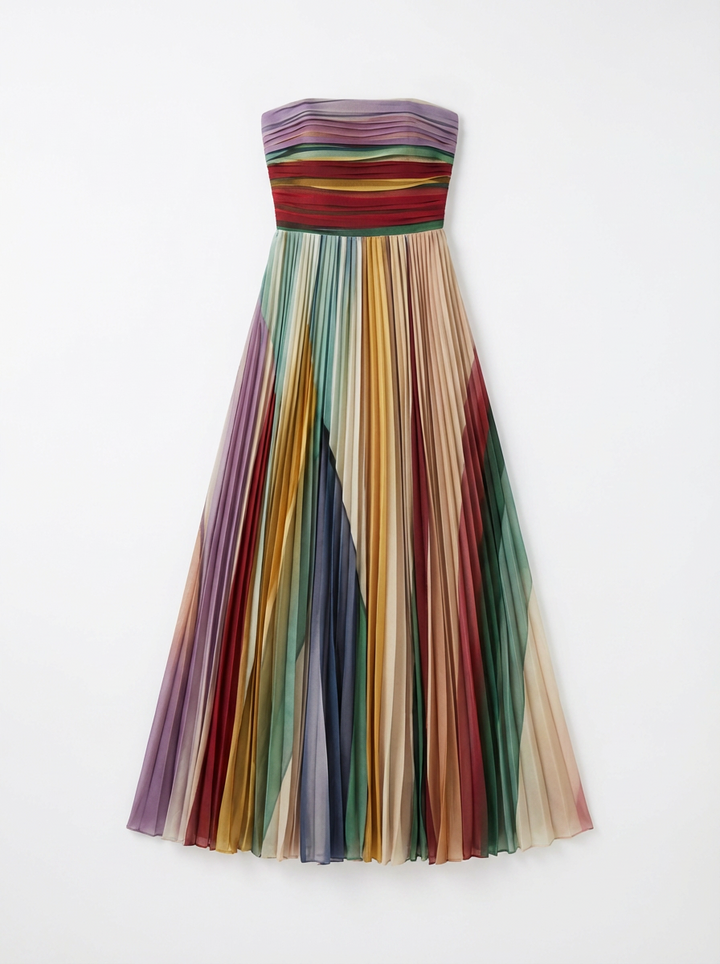 Diana | Women's Multicolored Strapless Pleated Maxi Dress 3
