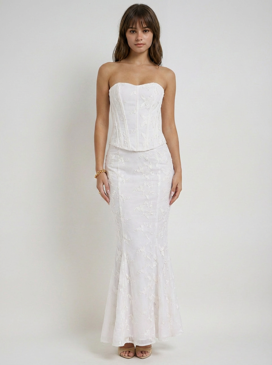 Diana | Women's White Embroidered Corset Wedding Guest Dress
