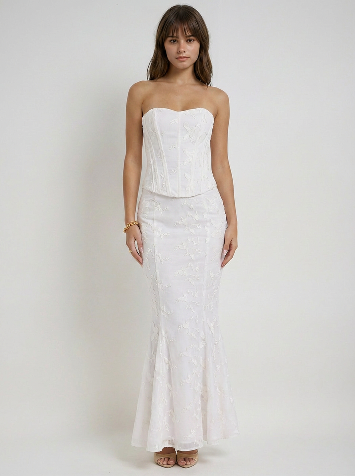 Diana | Women's White Embroidered Corset Wedding Guest Dress