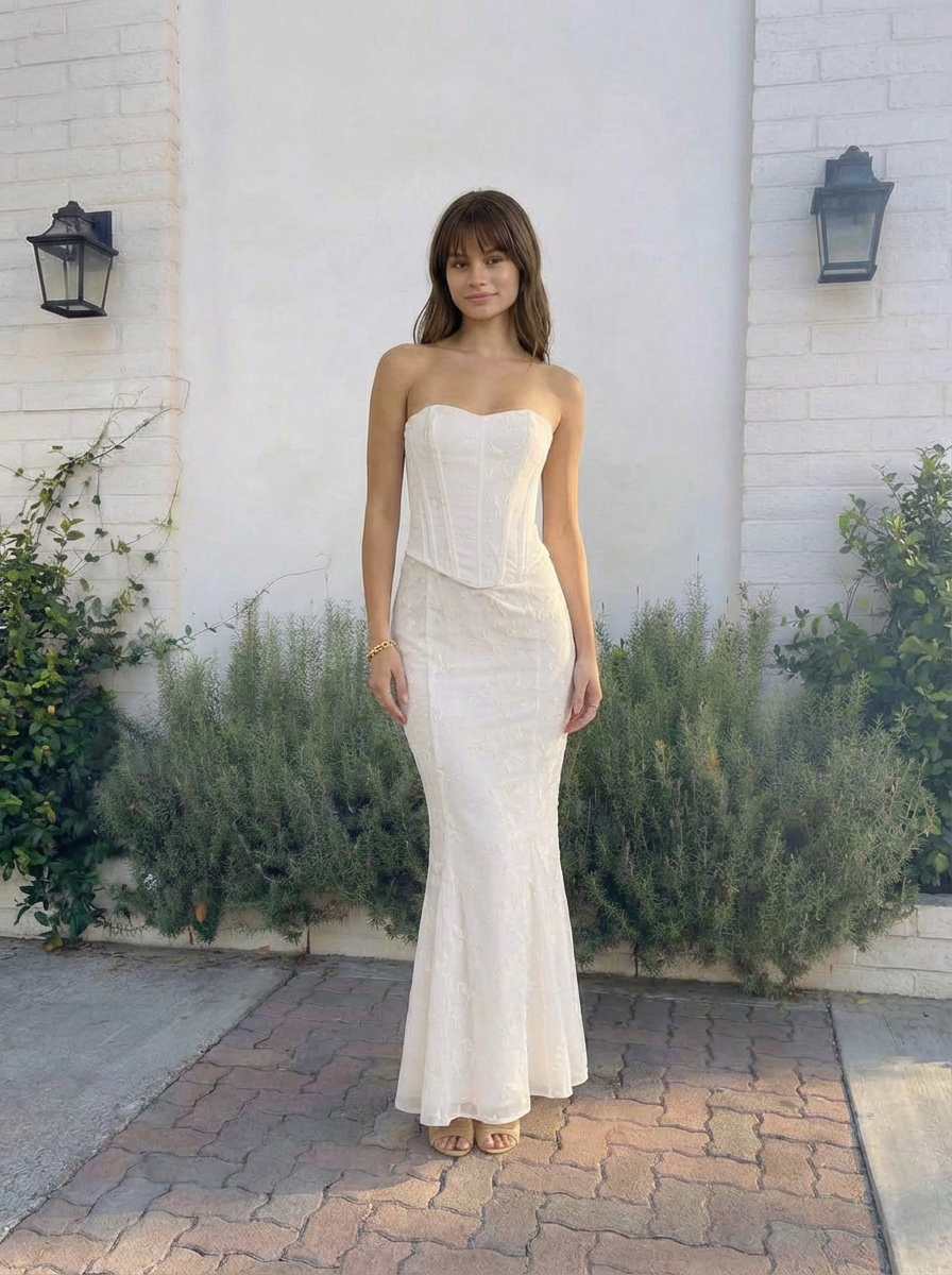 Diana | Women's White Embroidered Corset Wedding Guest Dress 1