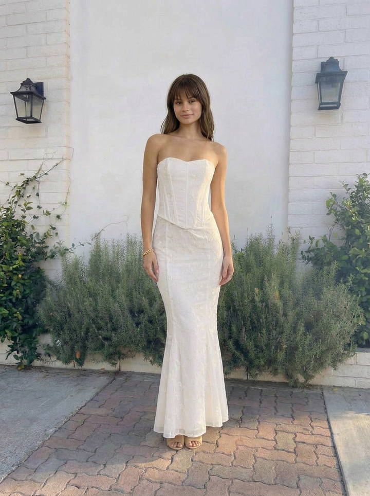 Diana | Women's White Embroidered Corset Wedding Guest Dress 1