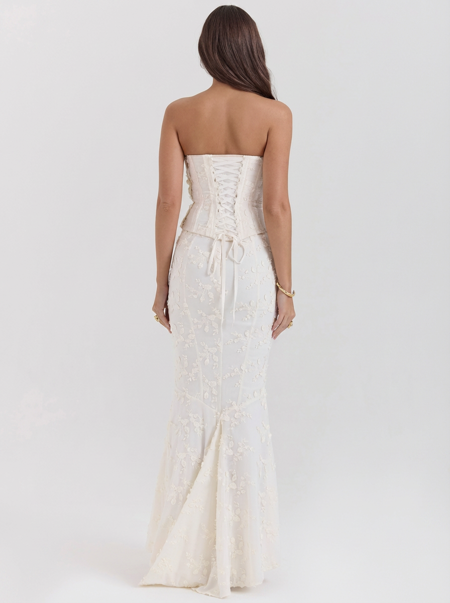 Diana | Women's White Embroidered Corset Wedding Guest Dress 2