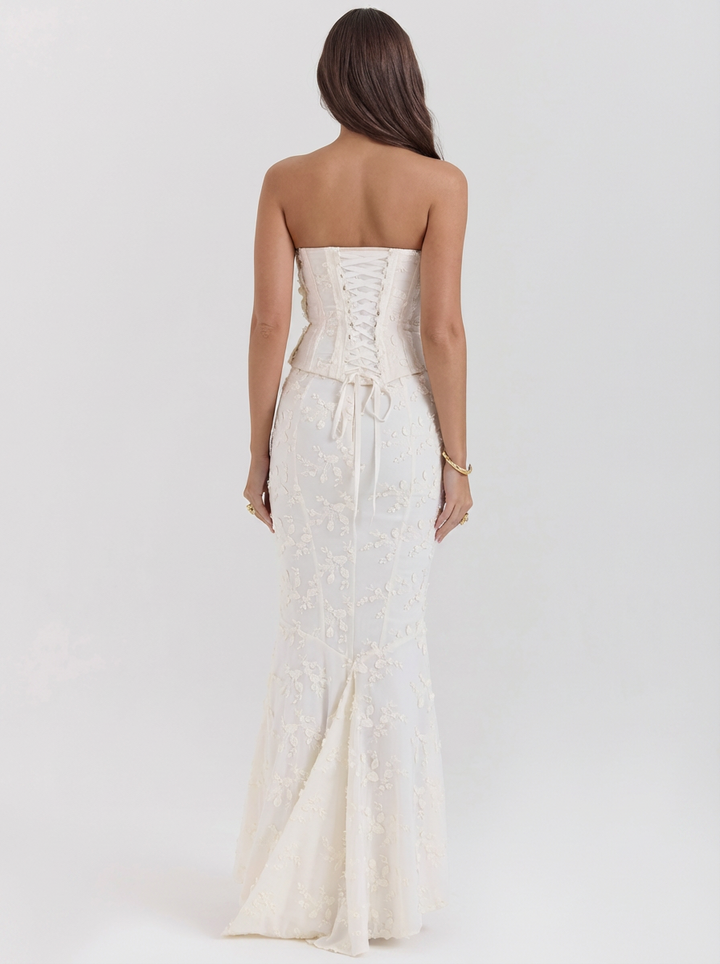 Diana | Women's White Embroidered Corset Wedding Guest Dress 2