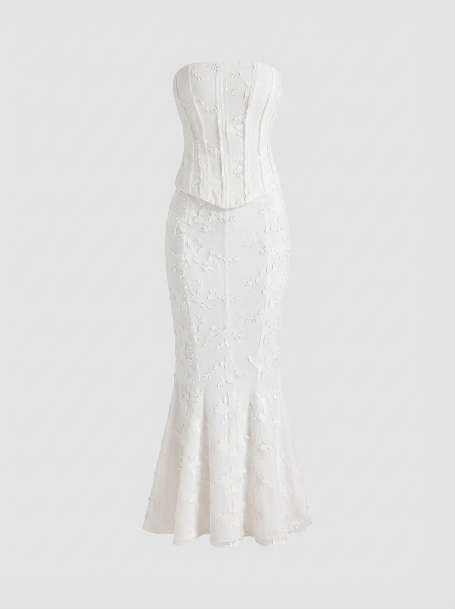 Diana | Women's White Embroidered Corset Wedding Guest Dress 3