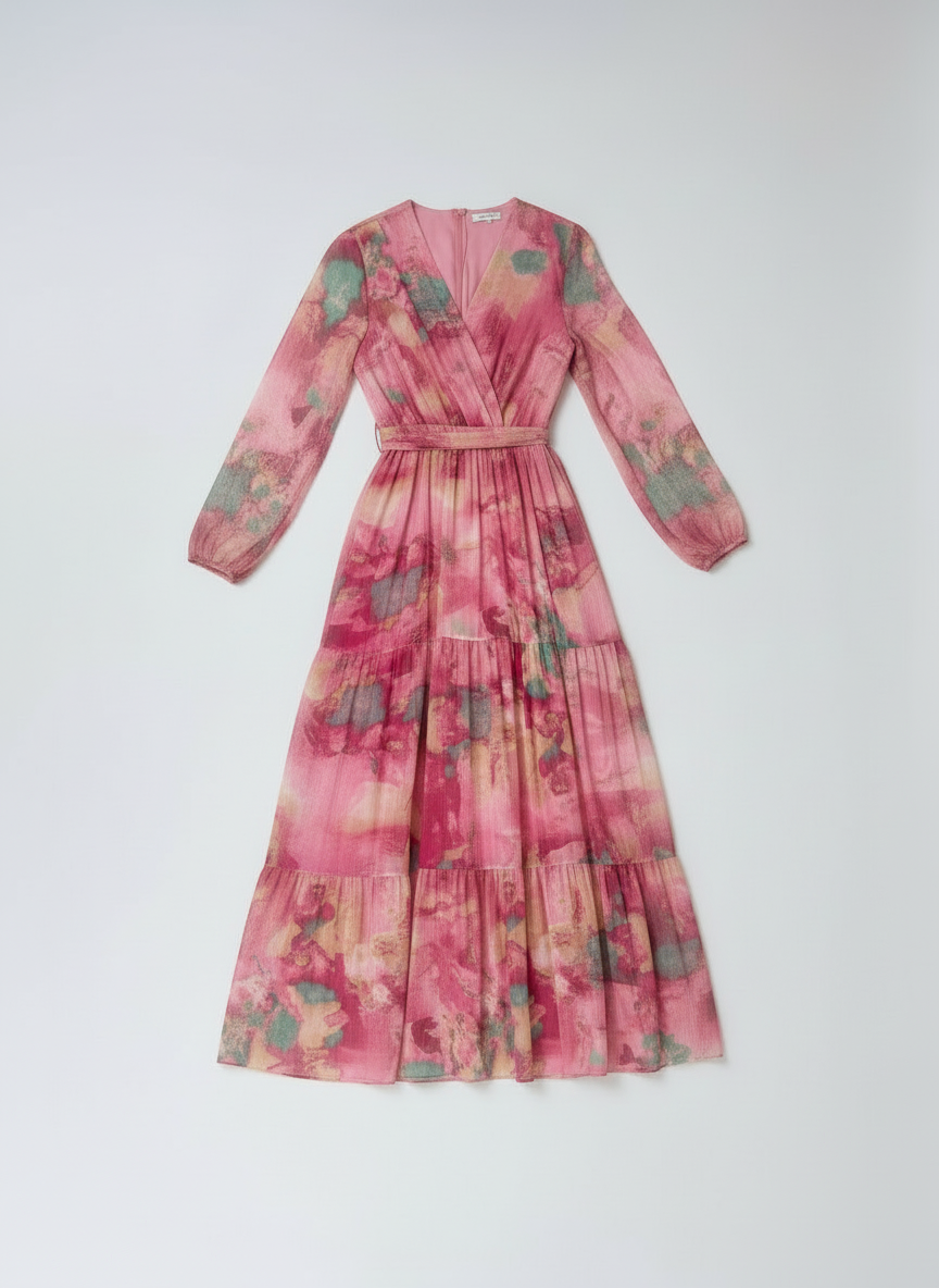 Diana | Women's Wrap Floral Print Long Sleeve Tiered Evening Dress 3