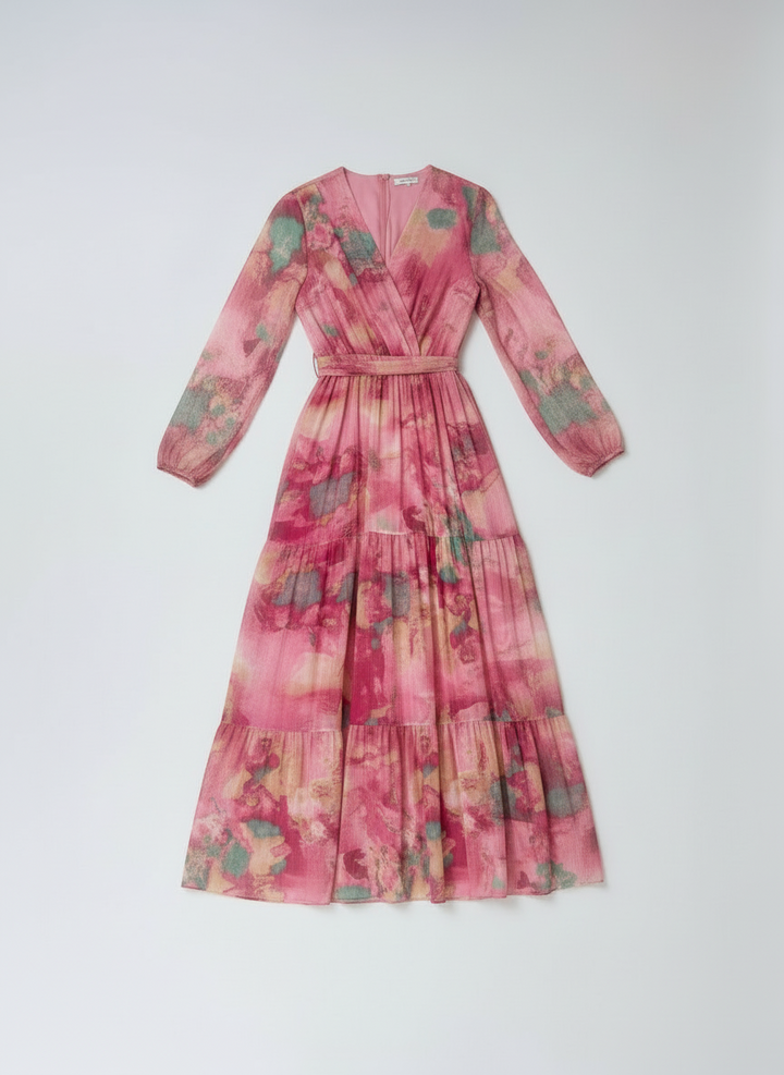Diana | Women's Wrap Floral Print Long Sleeve Tiered Evening Dress 3