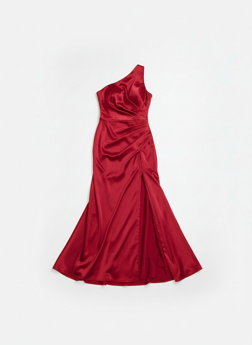 Dina | Women's Satin One-Shoulder Ruched Evening Dress Slit 3