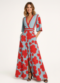 Dolly | Women's Floral Print Wrap V-Neck Flutter Sleeve Evening Dress