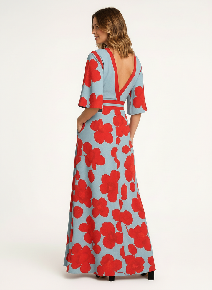Dolly | Women's Floral Print Wrap V-Neck Flutter Sleeve Evening Dress 2