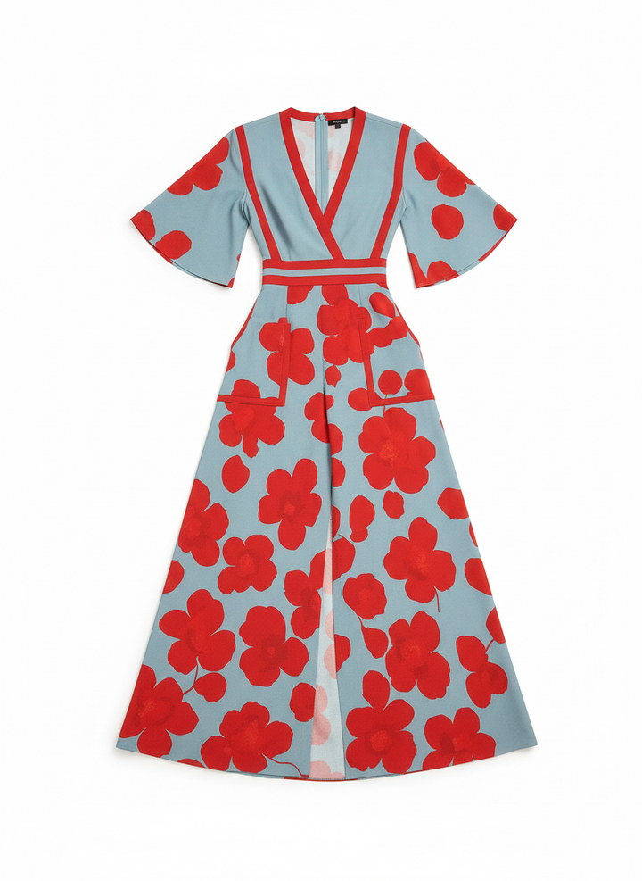 Dolly | Women's Floral Print Wrap V-Neck Flutter Sleeve Evening Dress 3