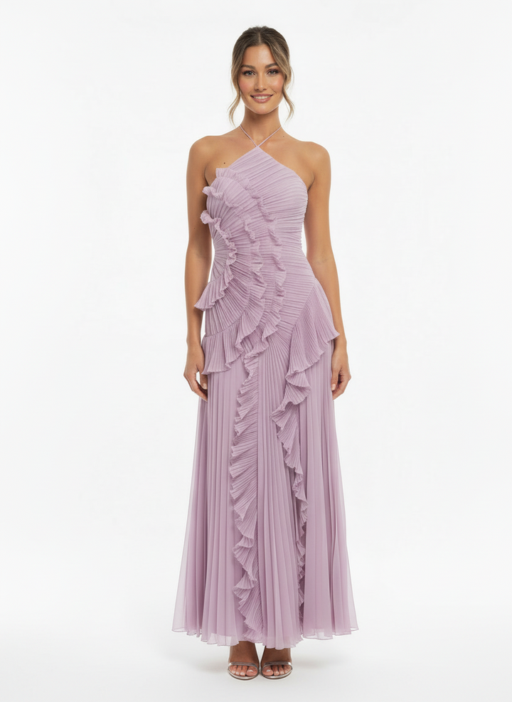 Donna | Women's One Shoulder Pleated Ruffle Wedding Guest Dress