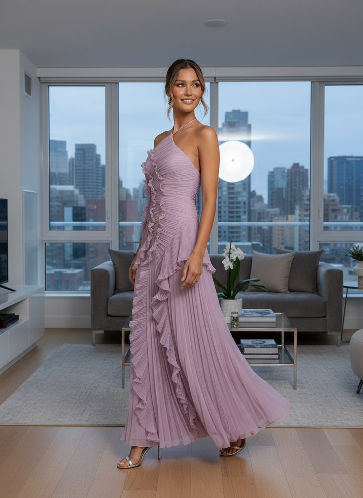 Donna | Women's One Shoulder Pleated Ruffle Wedding Guest Dress 2