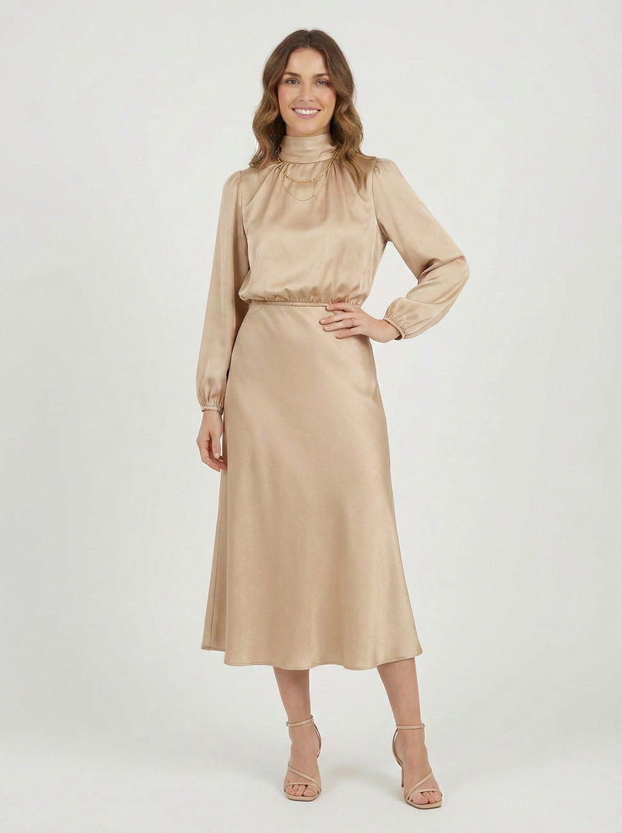 Donna | Women's Satin Puff Sleeve Midi Dress