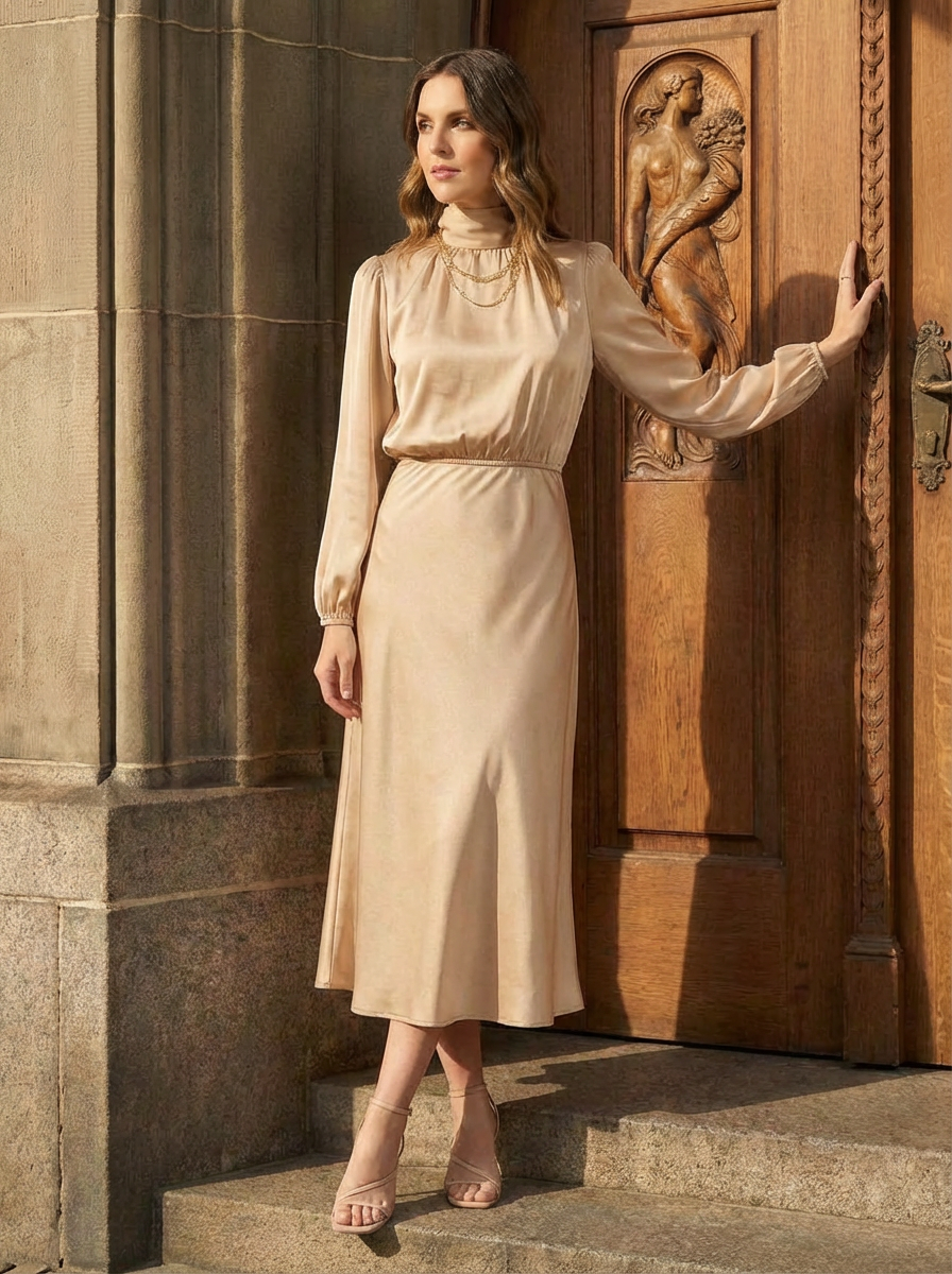 Donna | Women's Satin Puff Sleeve Midi Dress 1