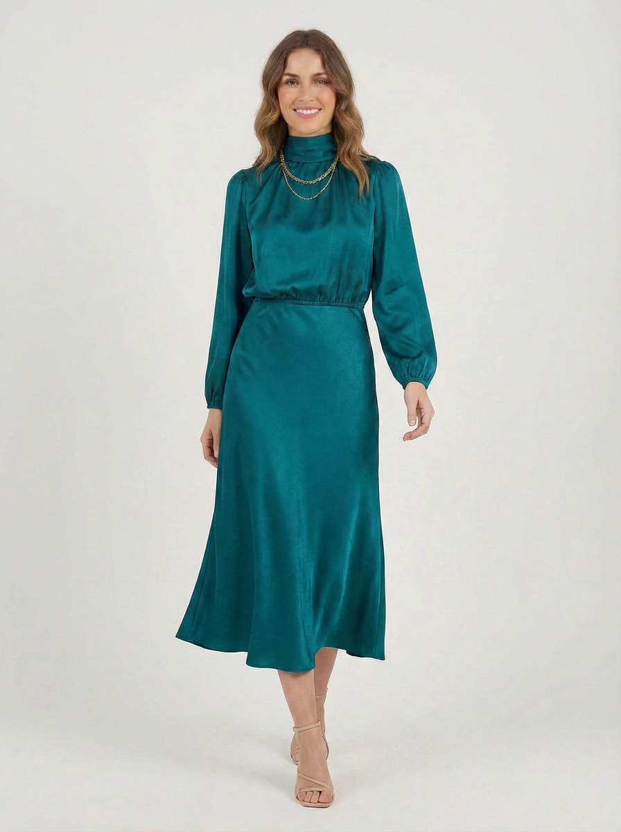 Donna | Women's Satin Puff Sleeve Midi Dress 4
