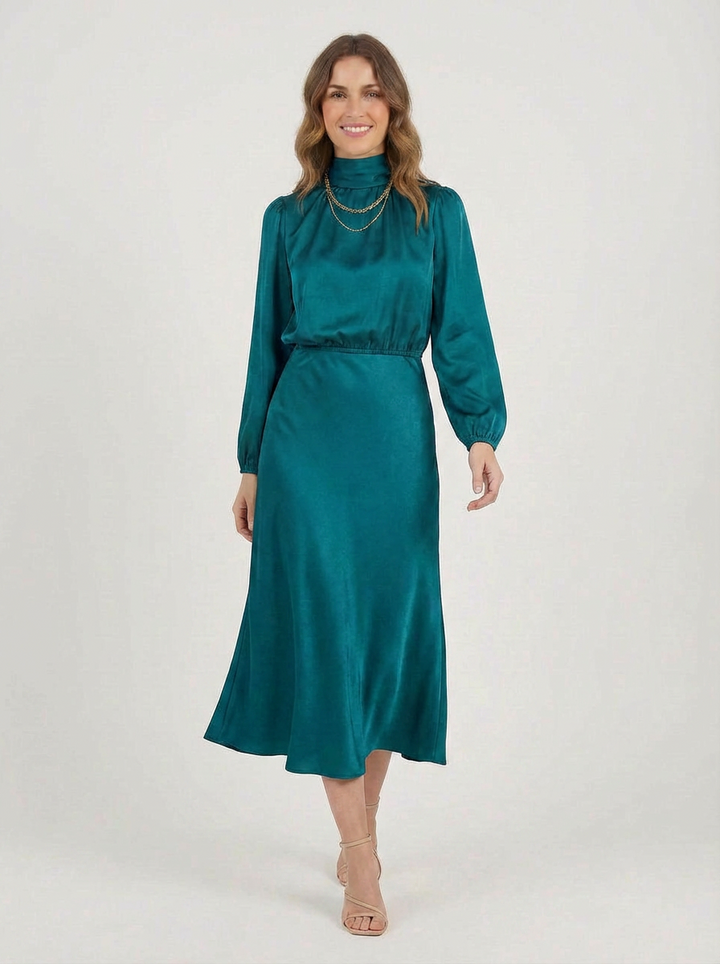 Donna | Women's Satin Puff Sleeve Midi Dress 4