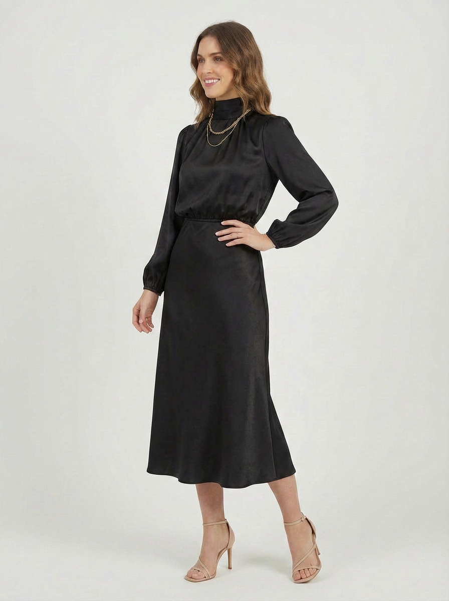 Donna | Women's Satin Puff Sleeve Midi Dress 6