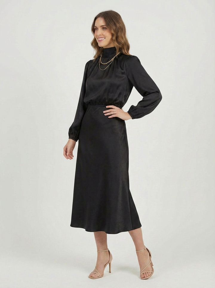 Donna | Women's Satin Puff Sleeve Midi Dress 6