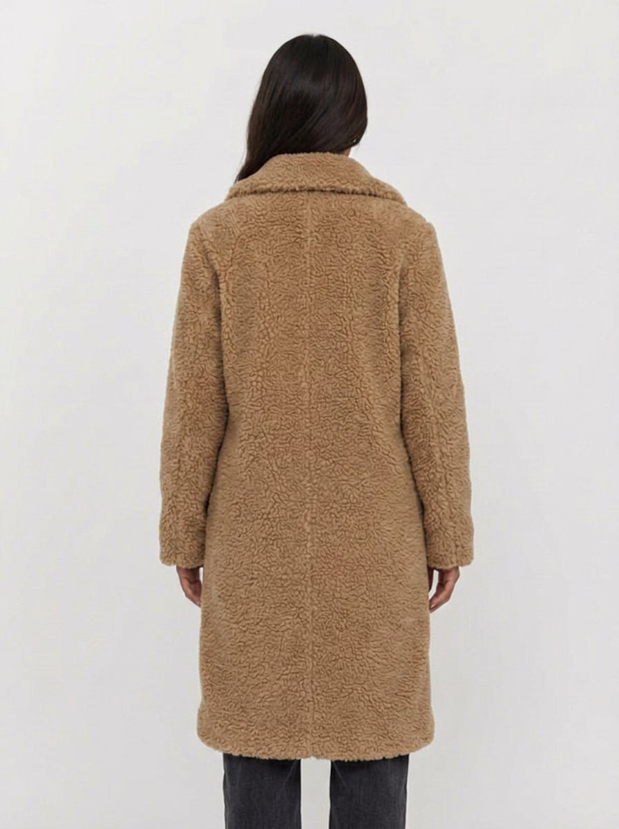 Elaina | Women's Beige Oversized Teddy Fleece Longline Button Coat