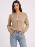 Elaine | Women's Beige Crew Neck Knit Button Front Cardigan
