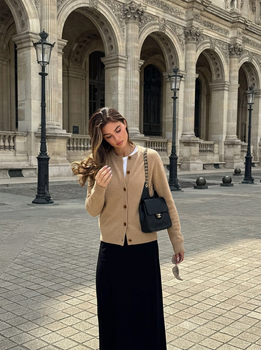 Elaine | Women's Beige Crew Neck Knit Button Front Cardigan