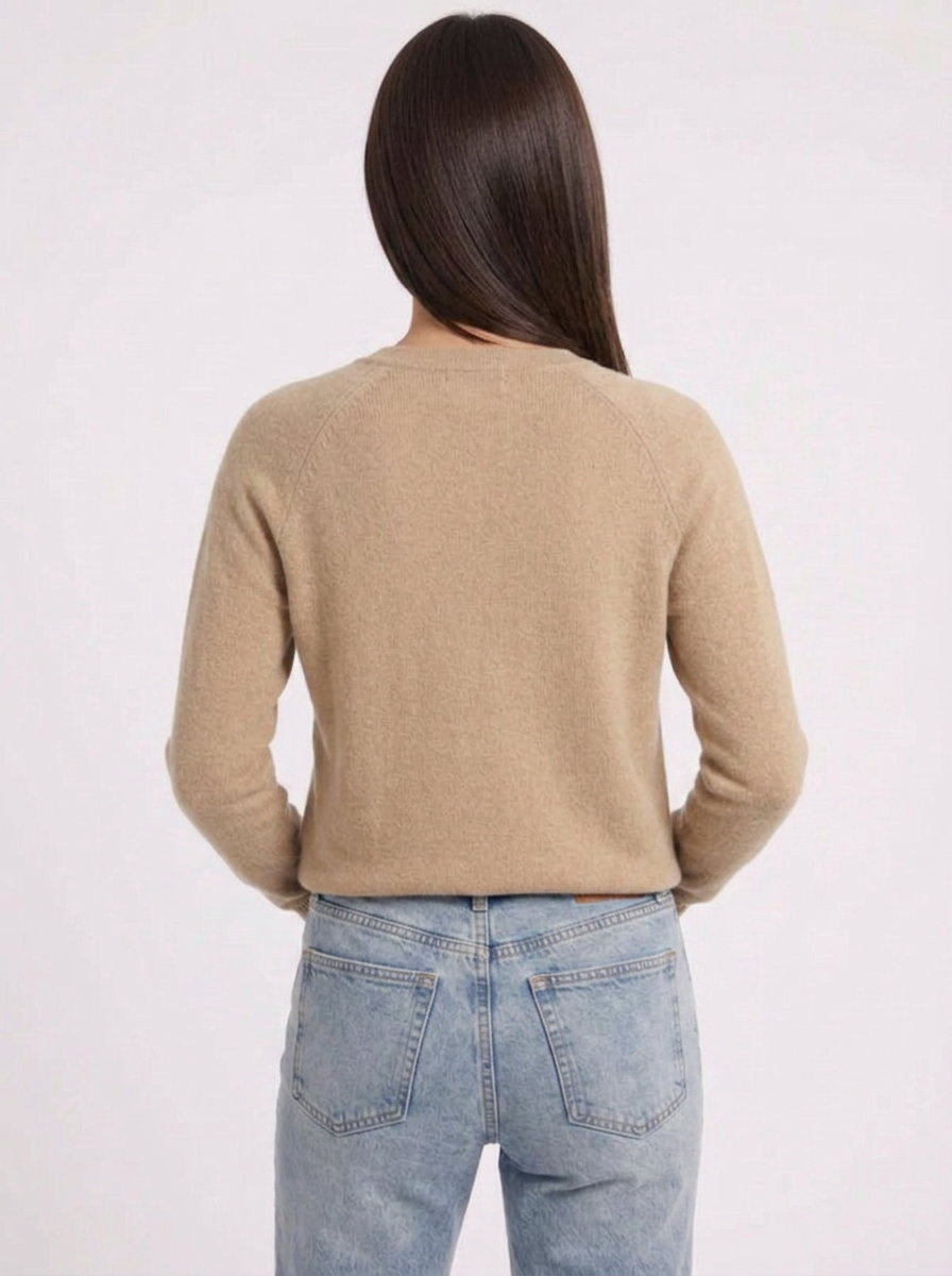 Elaine | Women's Beige Crew Neck Knit Button Front Cardigan