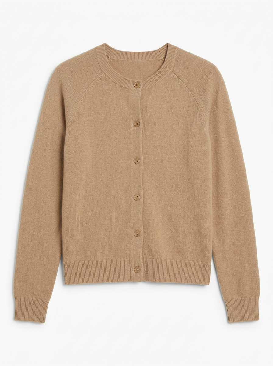 Elaine | Women's Beige Crew Neck Knit Button Front Cardigan