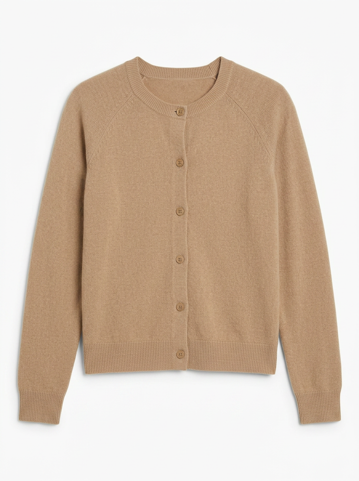 Elaine | Women's Beige Crew Neck Knit Button Front Cardigan