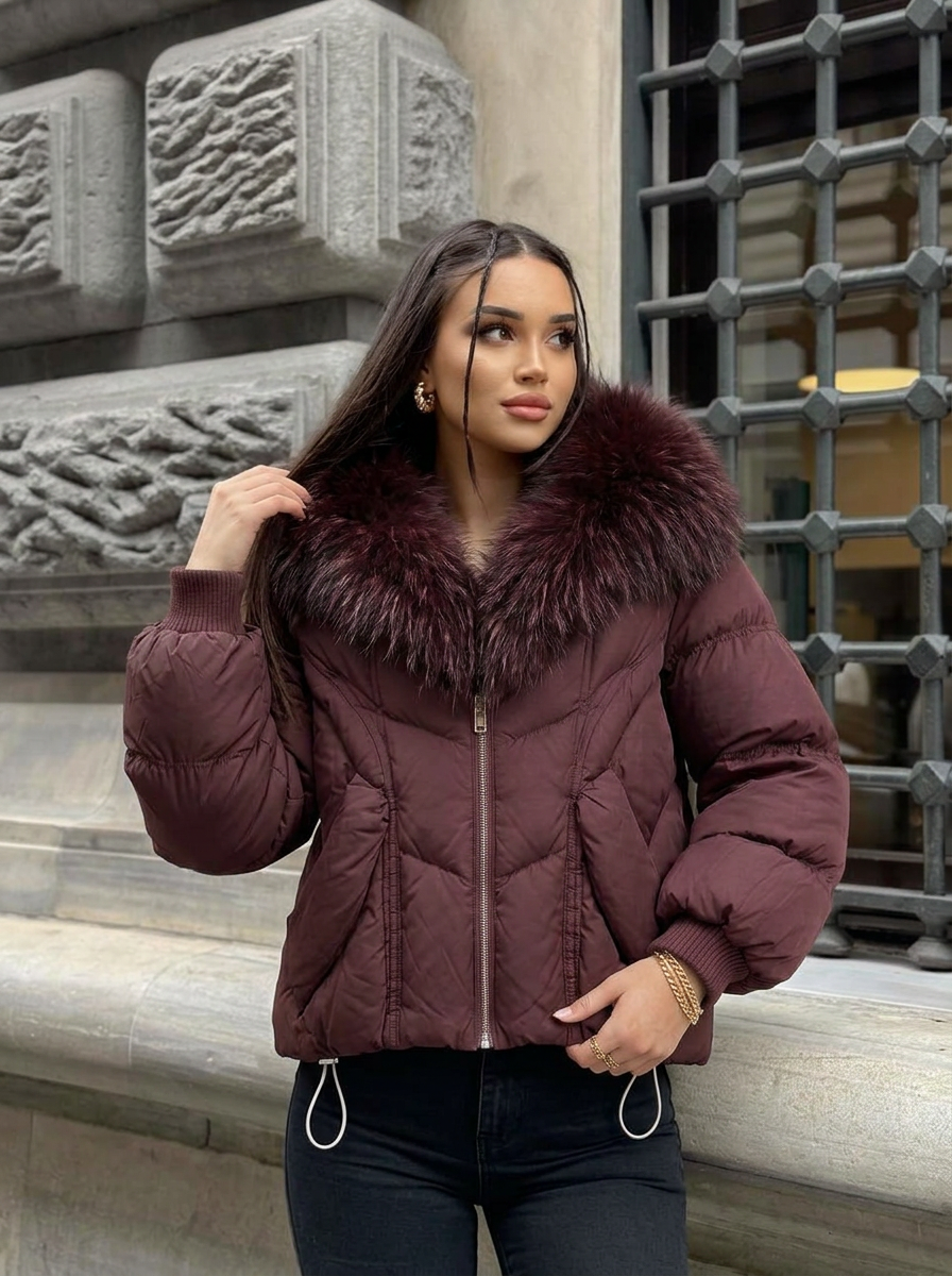 Elisha | Women's Puffer Jacket Fur Collar Oversized Zip
