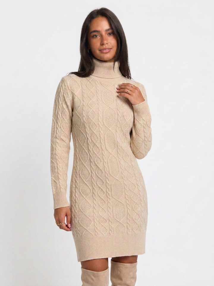Ella | Women's Cable Knit Turtleneck Dress