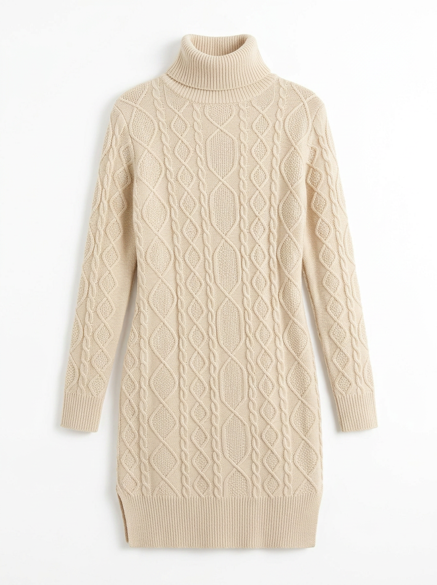 Ella | Women's Cable Knit Turtleneck Dress
