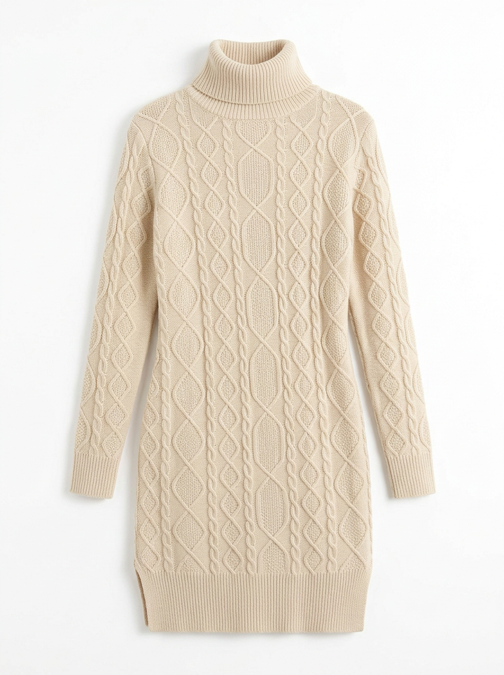 Ella | Women's Cable Knit Turtleneck Dress
