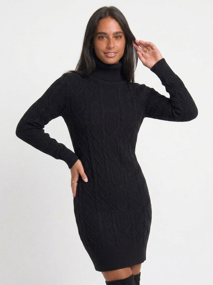 Ella | Women's Cable Knit Turtleneck Dress