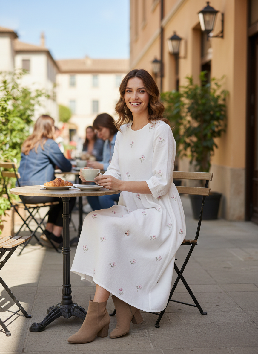 Elowen | Embroidered Floral Midi Dress 1