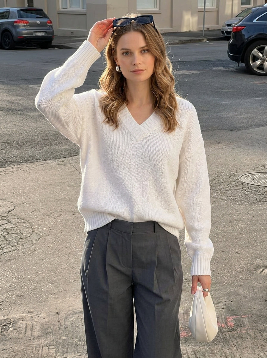 Emma | Soft Deep-V Knit Sweater